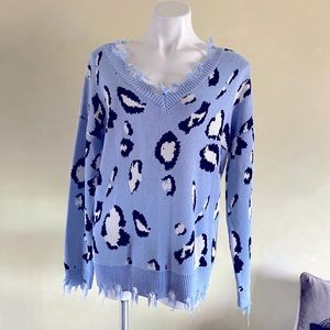 Promesa distressed knit leopard print sweater